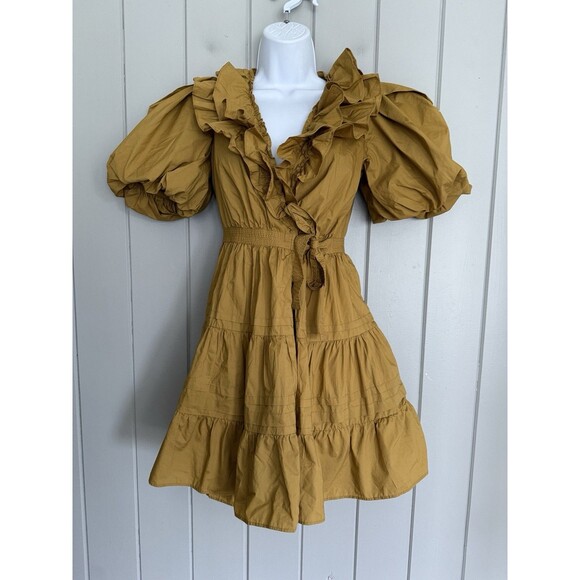 Ulla Johnson Dress 00 Maude Tobacco Ruffle Puff Sleeve Cotton Poplin Mini - Picture 1 of 5